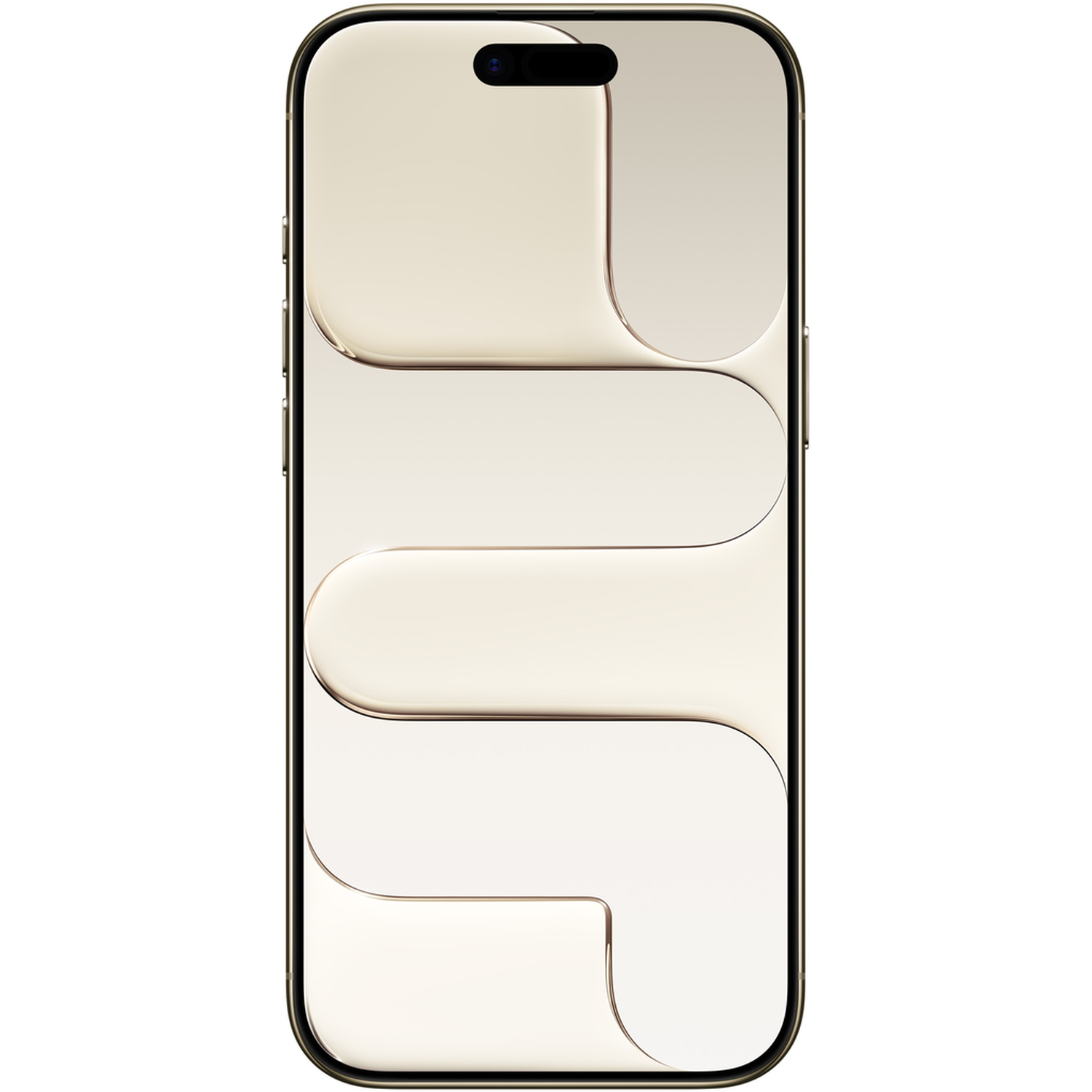 A gold smartphone with a curved screen. The screen displays a light beige abstract design. The phone has a black camera cutout at the top.