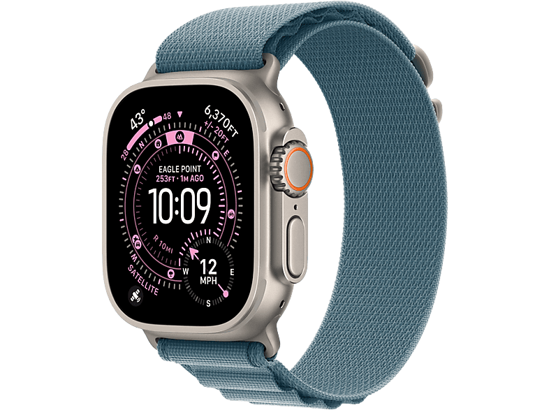 Apple Watch Ultra 3 GPS + Cellular 49mm Kast van Natural Titanium met Light Blue Alpine Loop