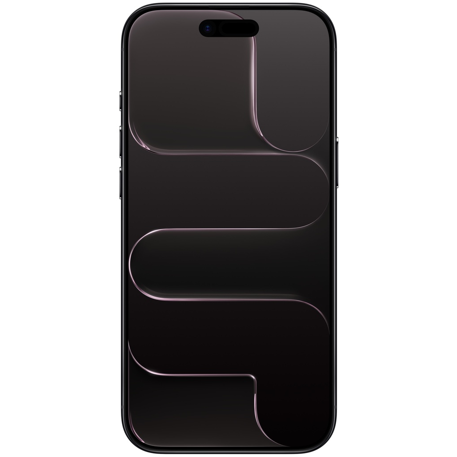 Un smartphone noir avec une finition brillante et des bords incurvés. L'écran affiche un design segmenté avec des contours roses.
