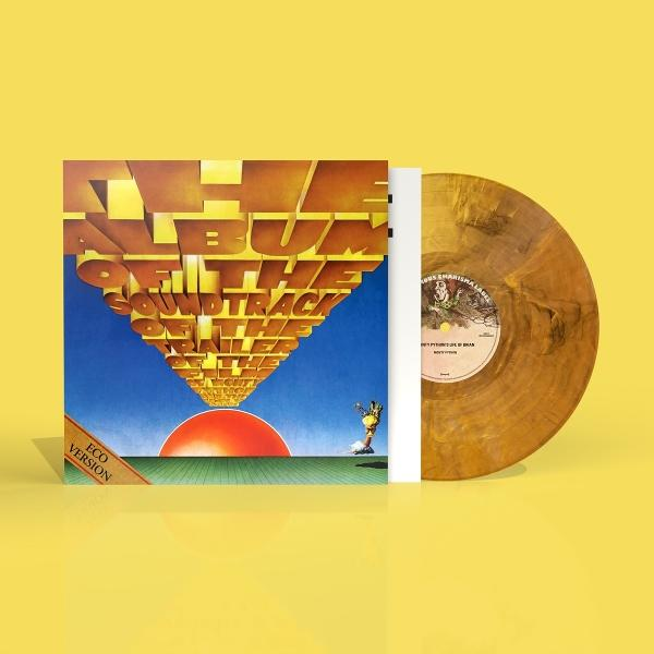 Vinyl-Schallplatte und Albumcover. Albumtitel ist 'The Album of the Soundtrack of the Trailer'. Die Schallplatte ist braun und goldfarben.