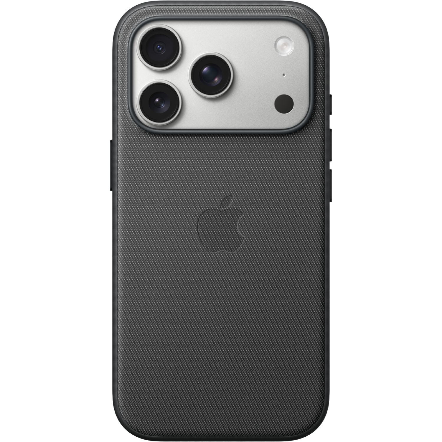 Un iPhone noir avec un module caméra argenté comprenant trois lentilles et un flash. Le dos a un logo Apple.