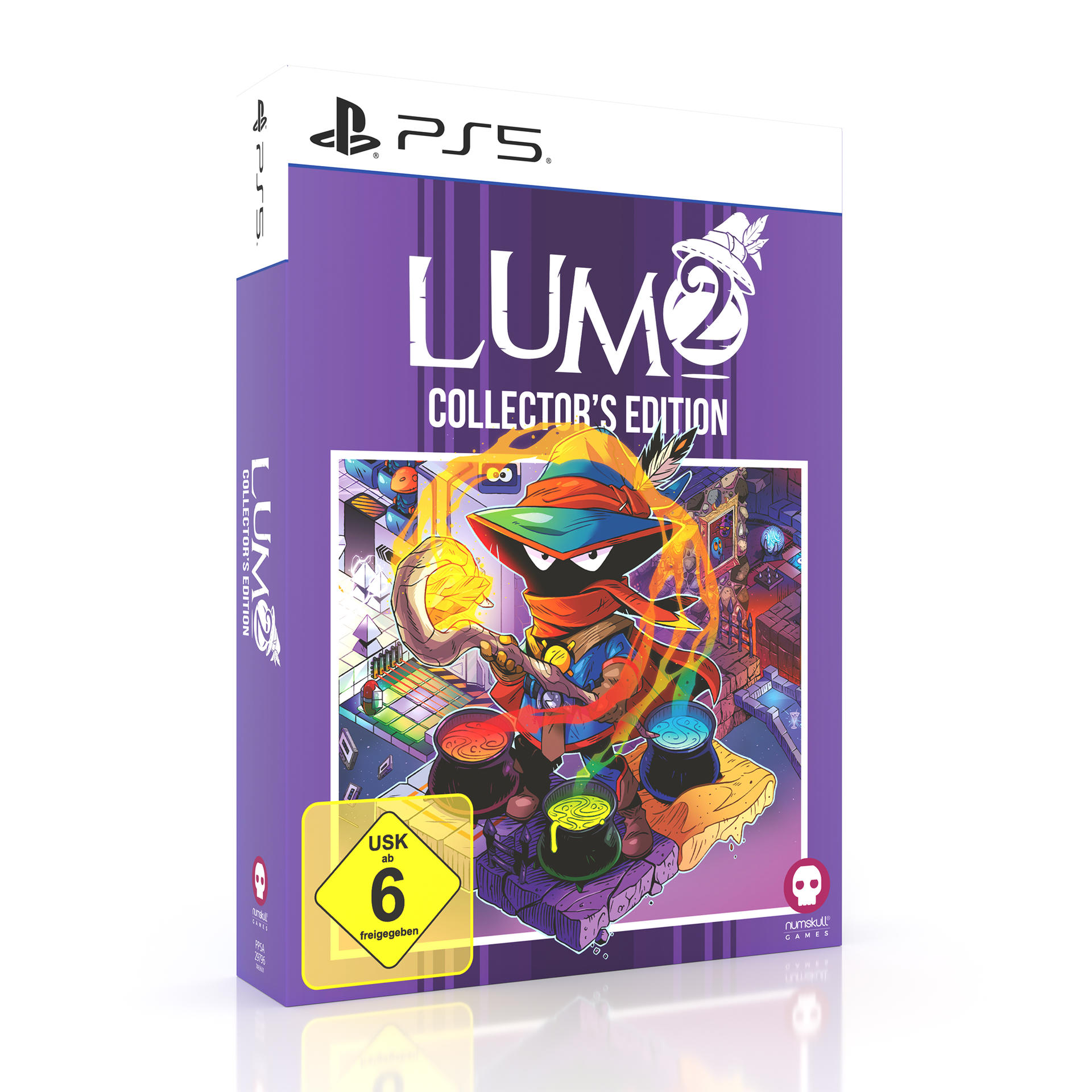 LUMO 2 Collector's Edition PS5-Spielbox. Sie zeigt einen Charakter mit Zauberstab, Töpfen und eine bunte Szene.