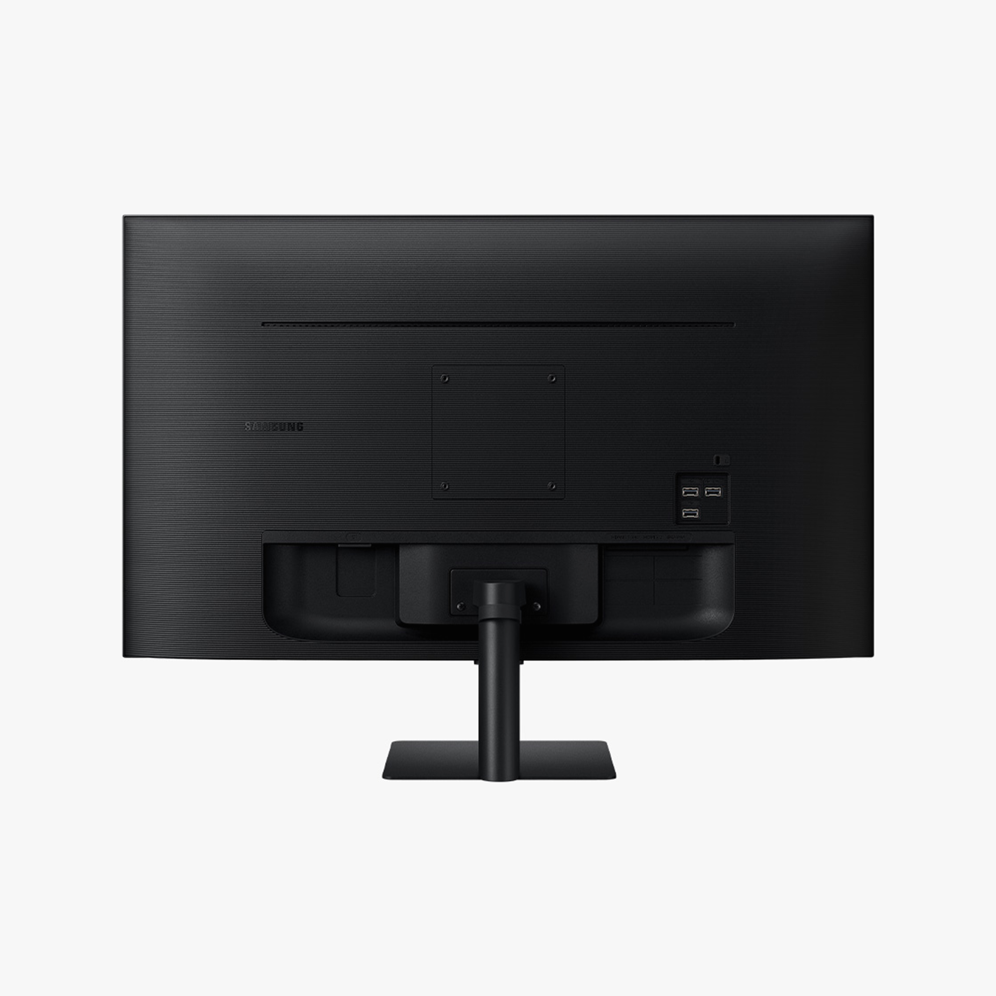 Rückseite eines schwarzen Monitors mit Anschlüssen und Samsung-Logo.