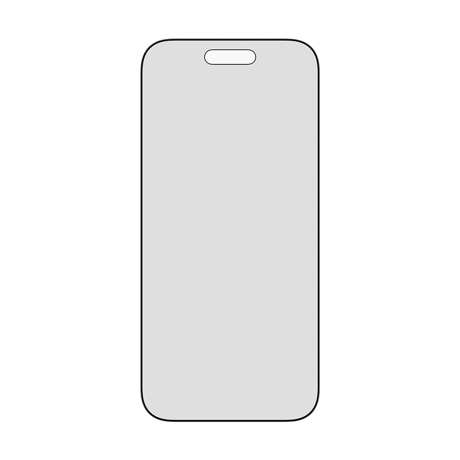 Une forme rectangulaire gris clair avec des coins arrondis et un contour noir. Il y a une découpe en haut au centre.