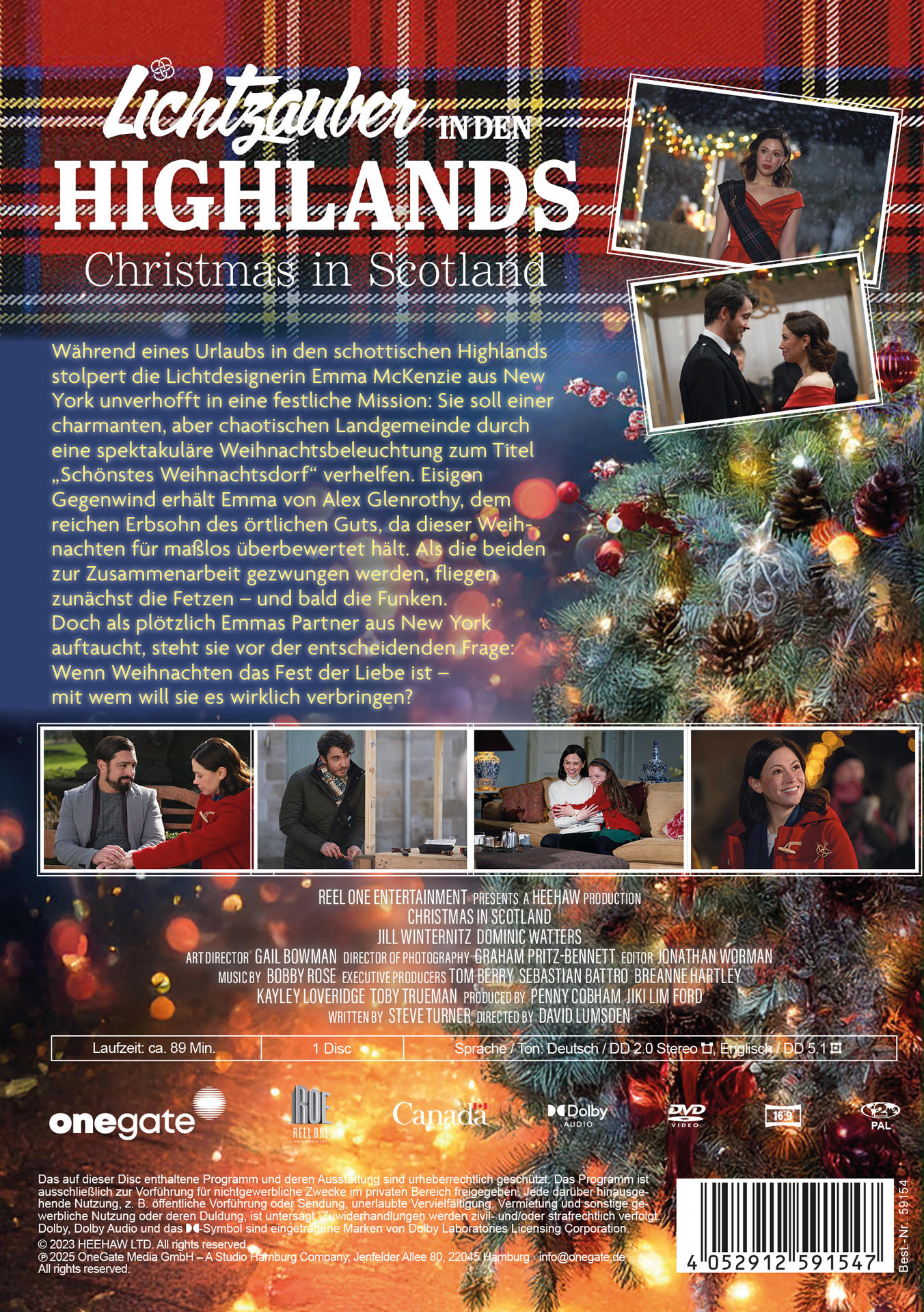 DVD-Hülle für "Christmas in Scotland". Mit Schauspielern, festlichen Szenen und Text auf Englisch und Deutsch.