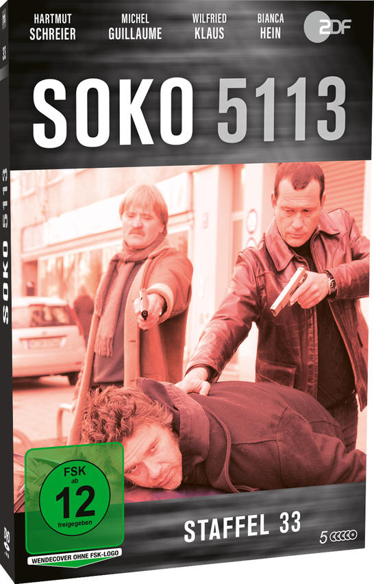 DVD-Cover von SOKO 5113. Zwei Männer richten Waffen auf einen Mann am Boden. Staffel 33 steht unten.