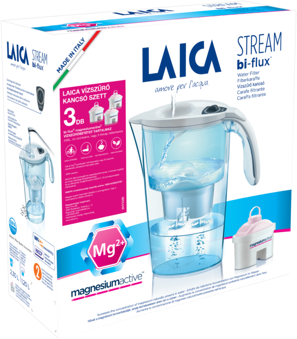 LAICA J31EC05 Stream Line vízszűrő kancsó, fehér, mechanikus kijelzővel, 3db magnezium szűrővel