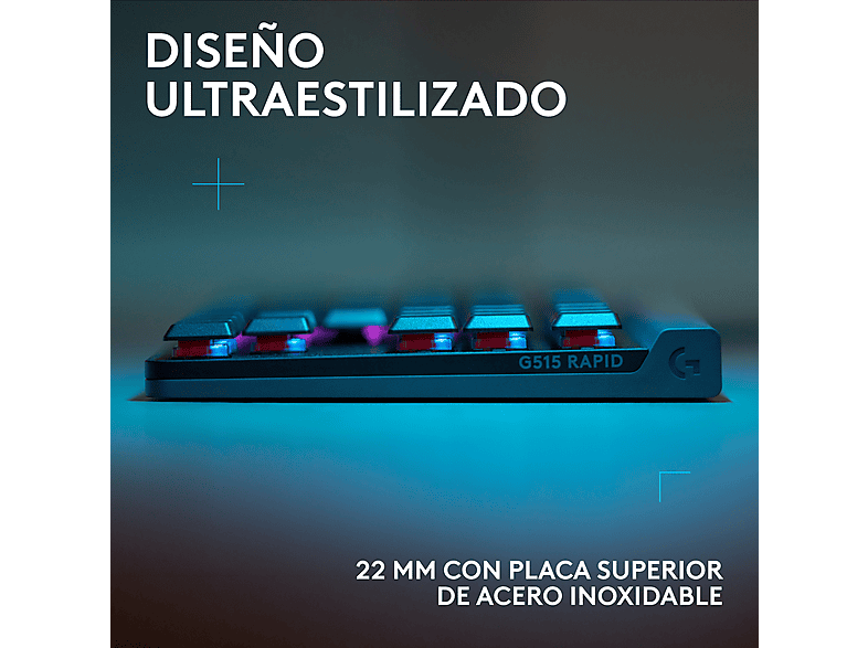 Teclado gaming - Logitech G G515 Rapid TKL, Cable, Interruptores analógicos y teclas personalizables, Activador rápido, Resolución SOCD, PC-Mac, Negro – imagen 3