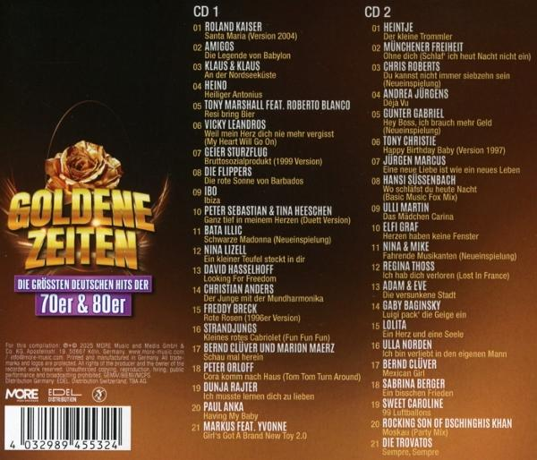 CD-Cover. Goldene Schrift. Listen mit Songs, Künstlern und einer Rosengrafik. Der Titel lautet 'Goldene Zeiten'.