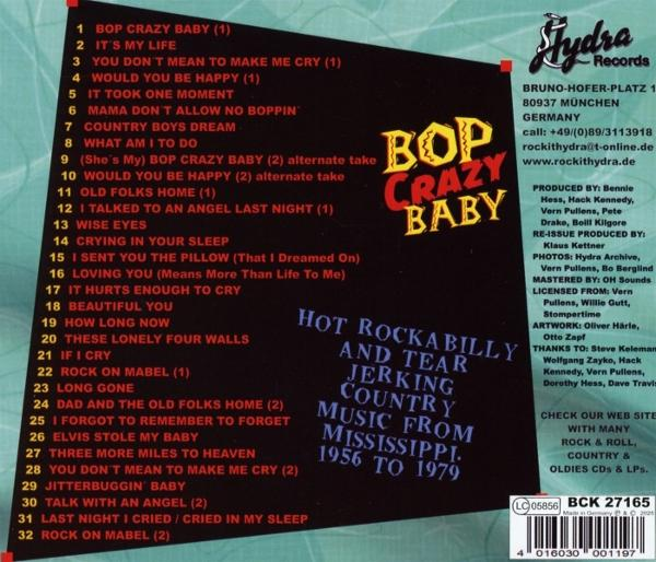 Albumcover mit Titelliste, Titel 'Bop Crazy Baby' und 'Hydra Records' Logo.