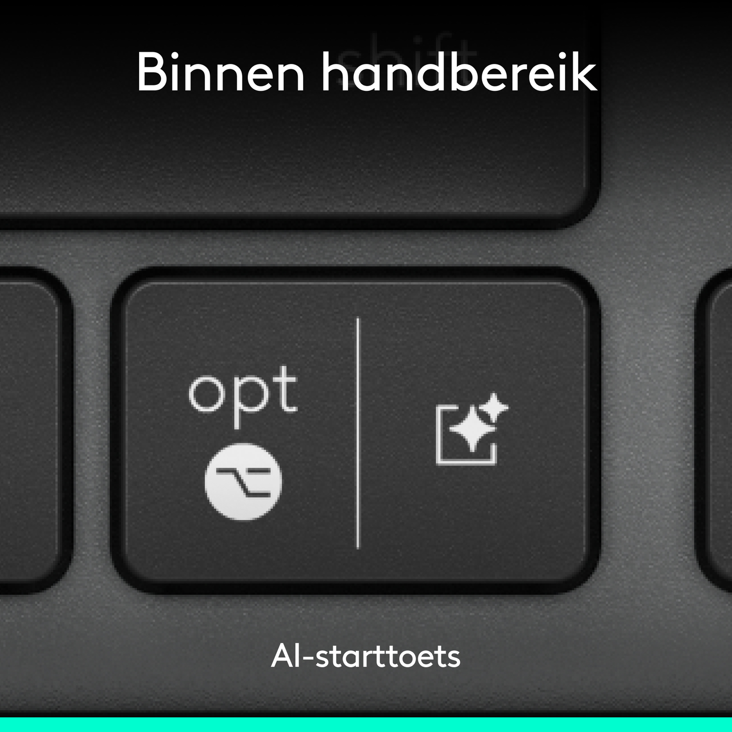 Close-up of a black keyboard with 'opt' key. It has a line, a circle, and a star icon.