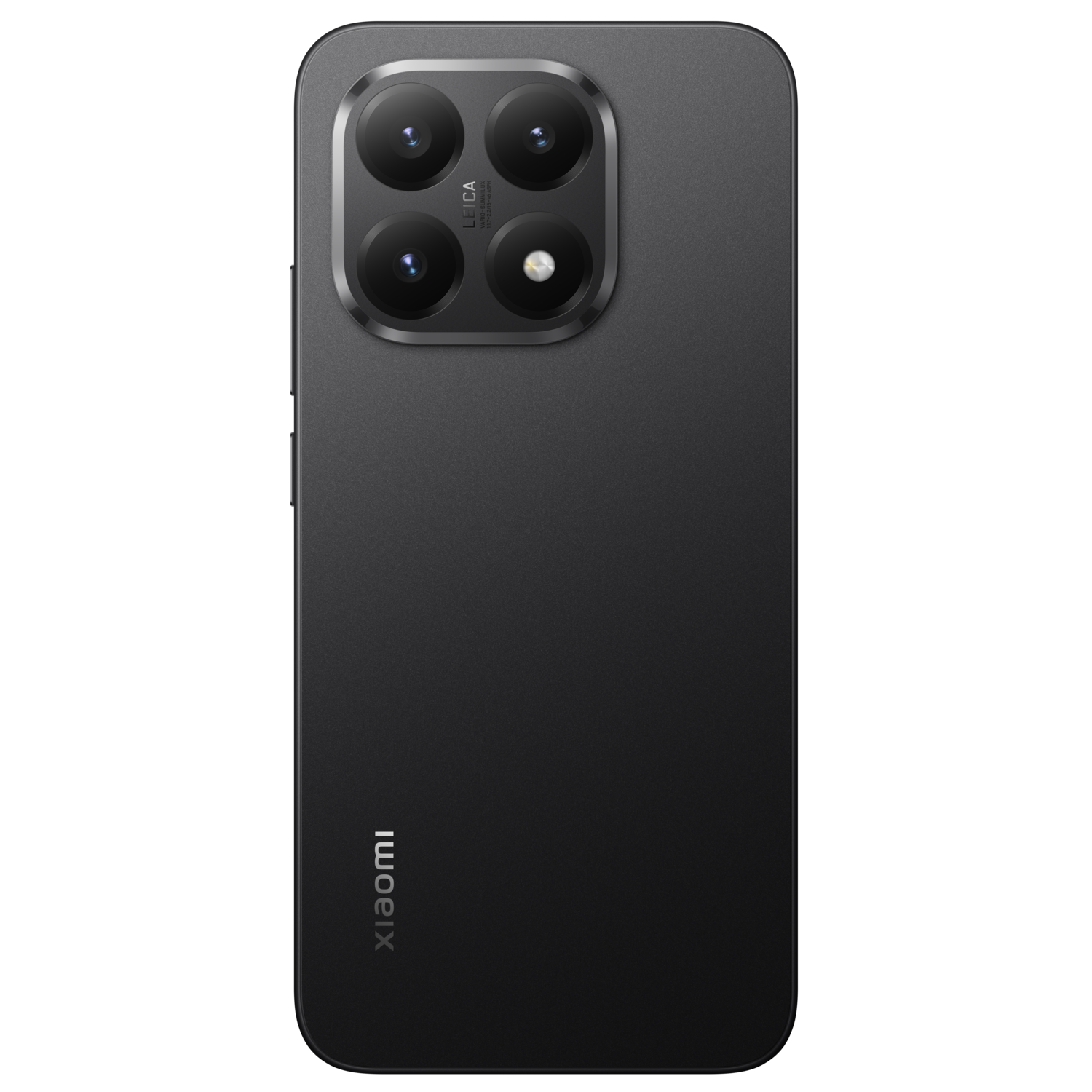 Een zwarte Xiaomi-telefoon met een Leica-camerasysteem. De telefoon heeft vier cameralenzen en het Xiaomi-logo.