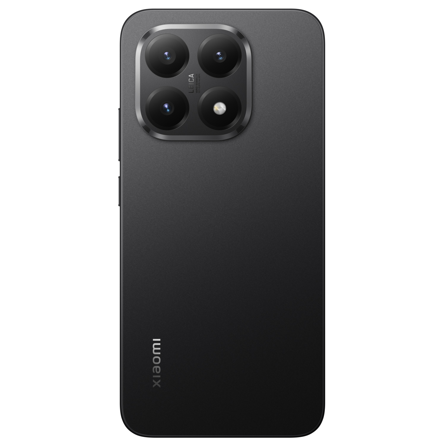 Black smartphone back with four camera lenses and Leica branding. The Xiaomi logo is on the bottom.