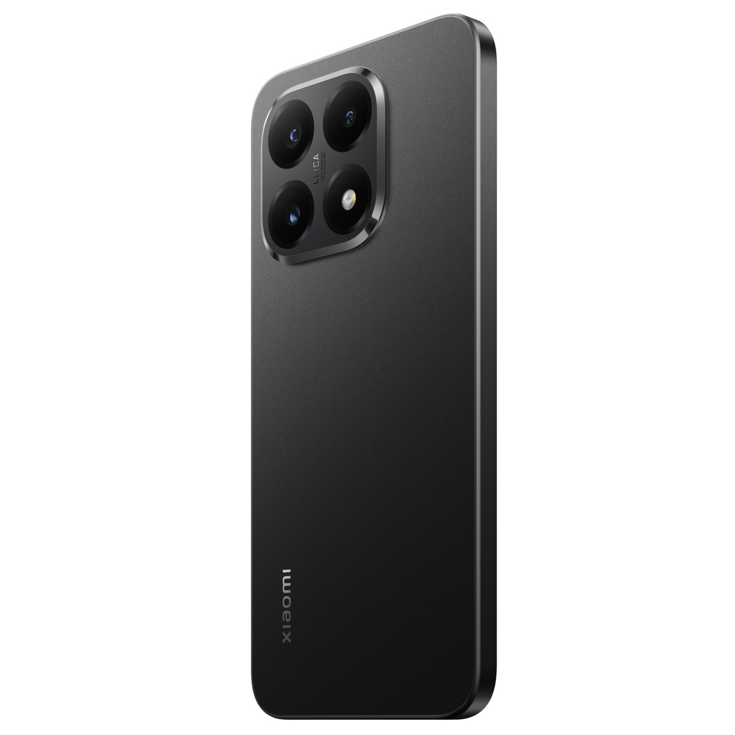 A black Xiaomi phone with a Leica camera system. The phone is angled, showcasing the back and side. The background is white.