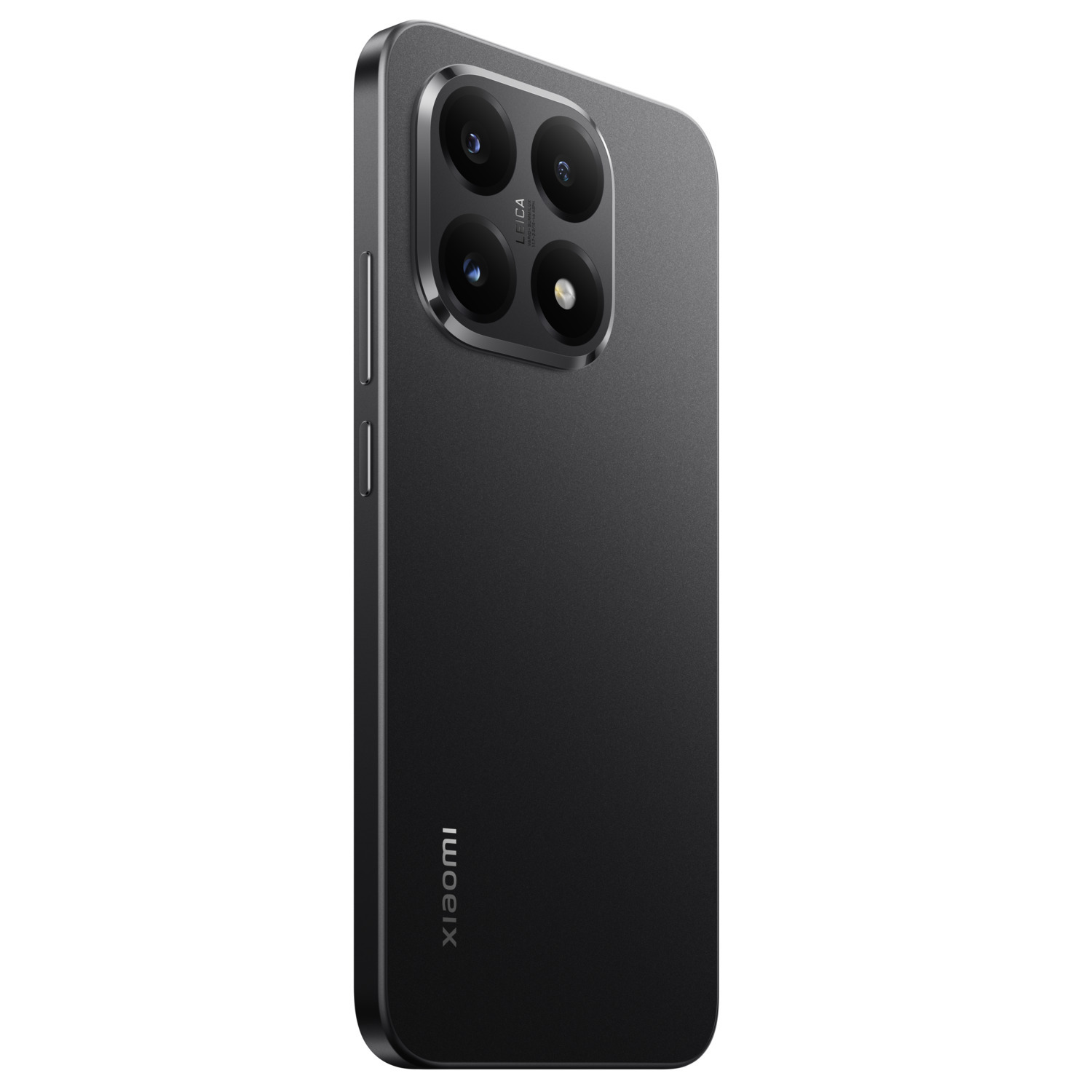 A black Xiaomi smartphone. It has a quad-camera setup, Leica branding. The phone is in a slight angle against a white background.
