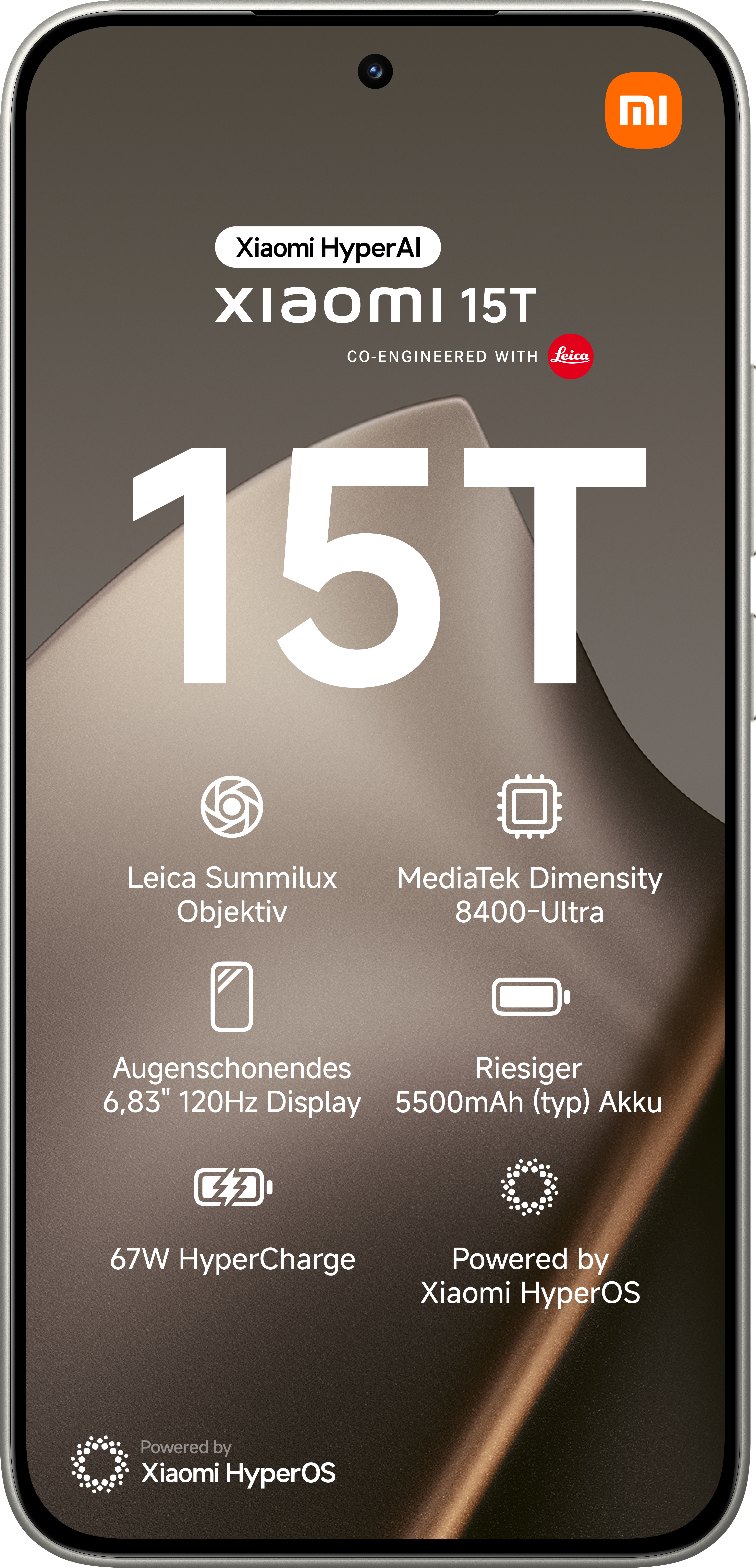Xiaomi 15T Smartphone mit Leica. Merkmale: 6,83" Display, 5500mAh Akku, 67W HyperCharge und Xiaomi HyperOS.