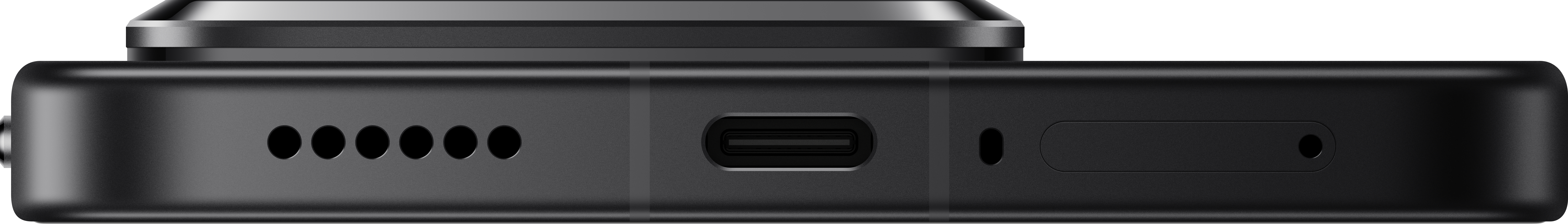 Nahaufnahme eines schwarzen Geräts mit verschiedenen Anschlüssen, darunter ein USB-C-Anschluss und Lochreihen.