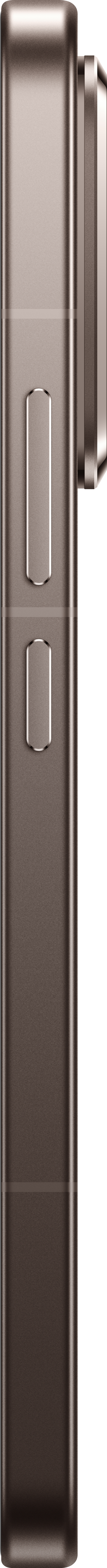 Seitenansicht eines braunen Smartphones. Es hat zwei Tasten und eine Kameraerhebung. Das Telefon ist vertikal.