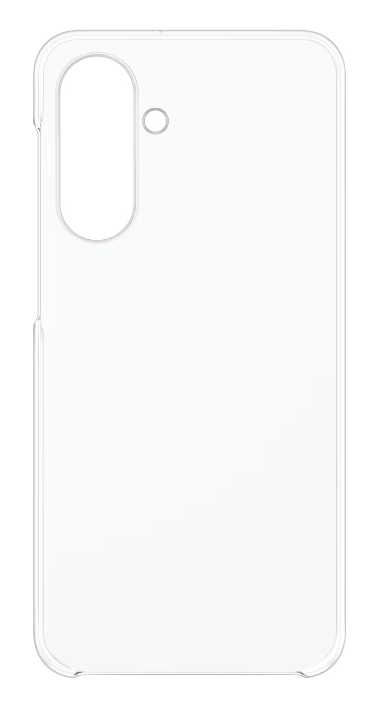 Przezroczyste etui na telefon. Ma otwarty obszar na aparat, a krawędzie obrysowują kształt telefonu. Tło jest białe.