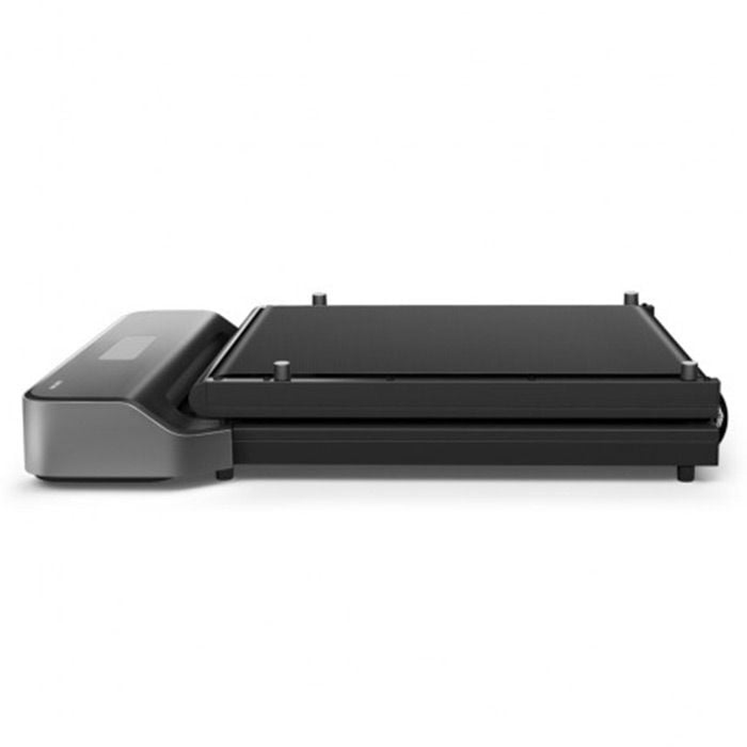 A closed, modern, black and gray panini press. It has a digital display and a hinged top. The background is white.