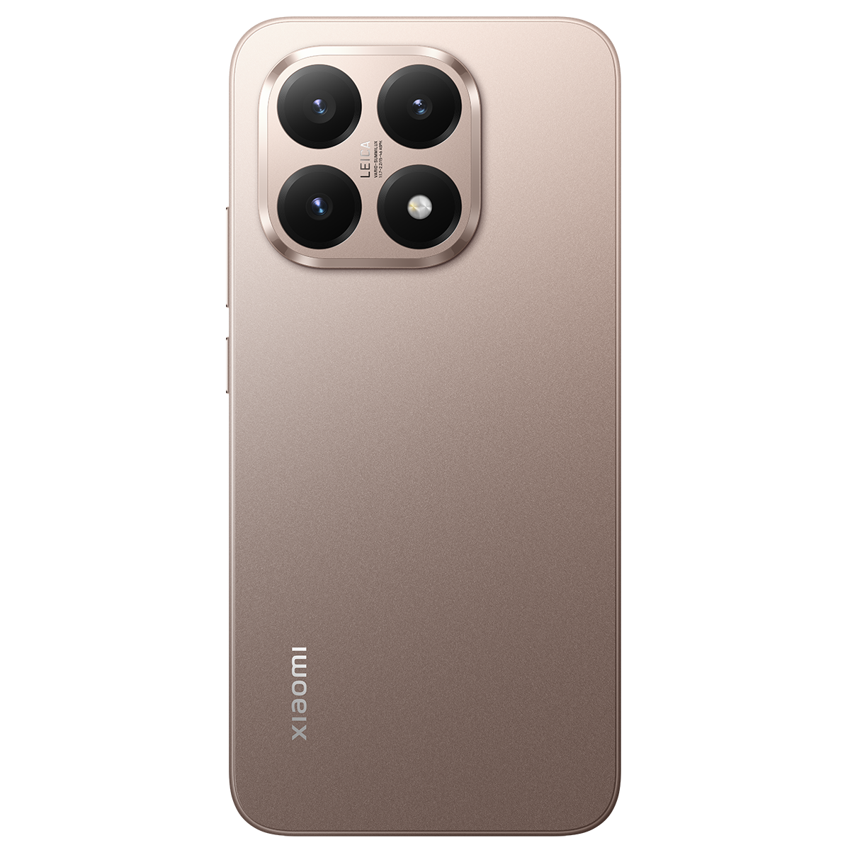 Dört kamera lensli bronz bir akıllı telefon arka yüzü. Xiaomi logosu altta. Leica logosu da görülebilir.