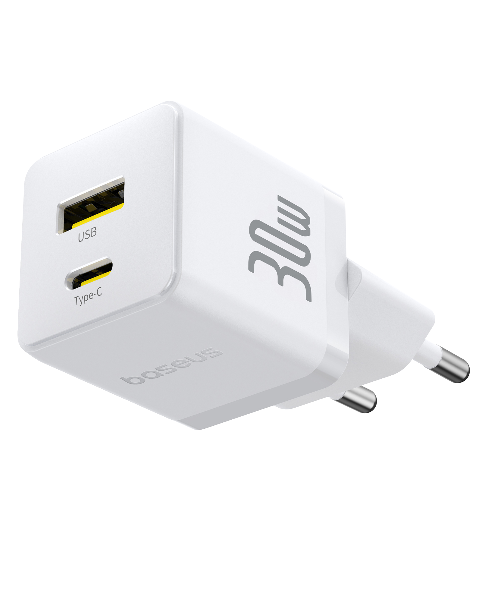 BASEUS Palm hálózati gyorstöltő, Type-C, USB-A, 30W, fehér (P1011160A213-00)