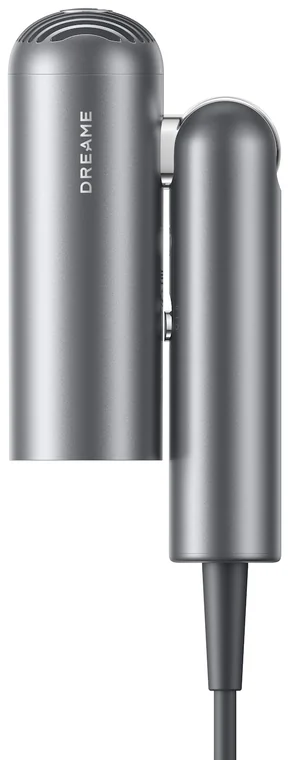 Un microphone argenté avec DREAME écrit dessus. Il a un dessus arrondi avec une grille et un corps cylindrique.