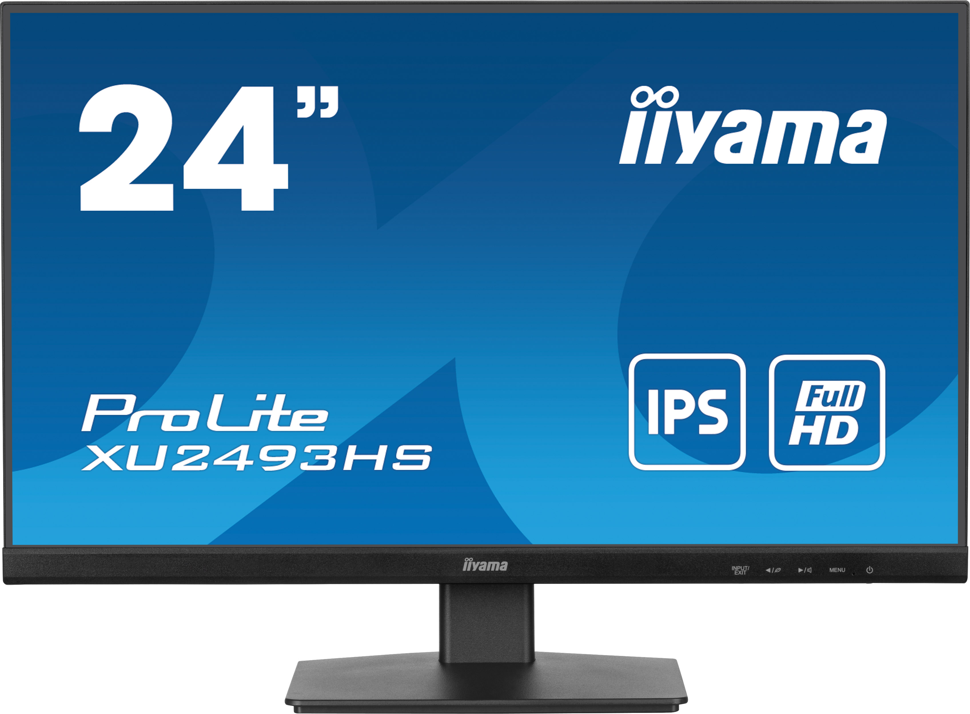 24-calowy monitor komputerowy. Jest to model ProLite XU2493HS firmy iiyama. Posiada IPS, Full HD i niebieskie tło.