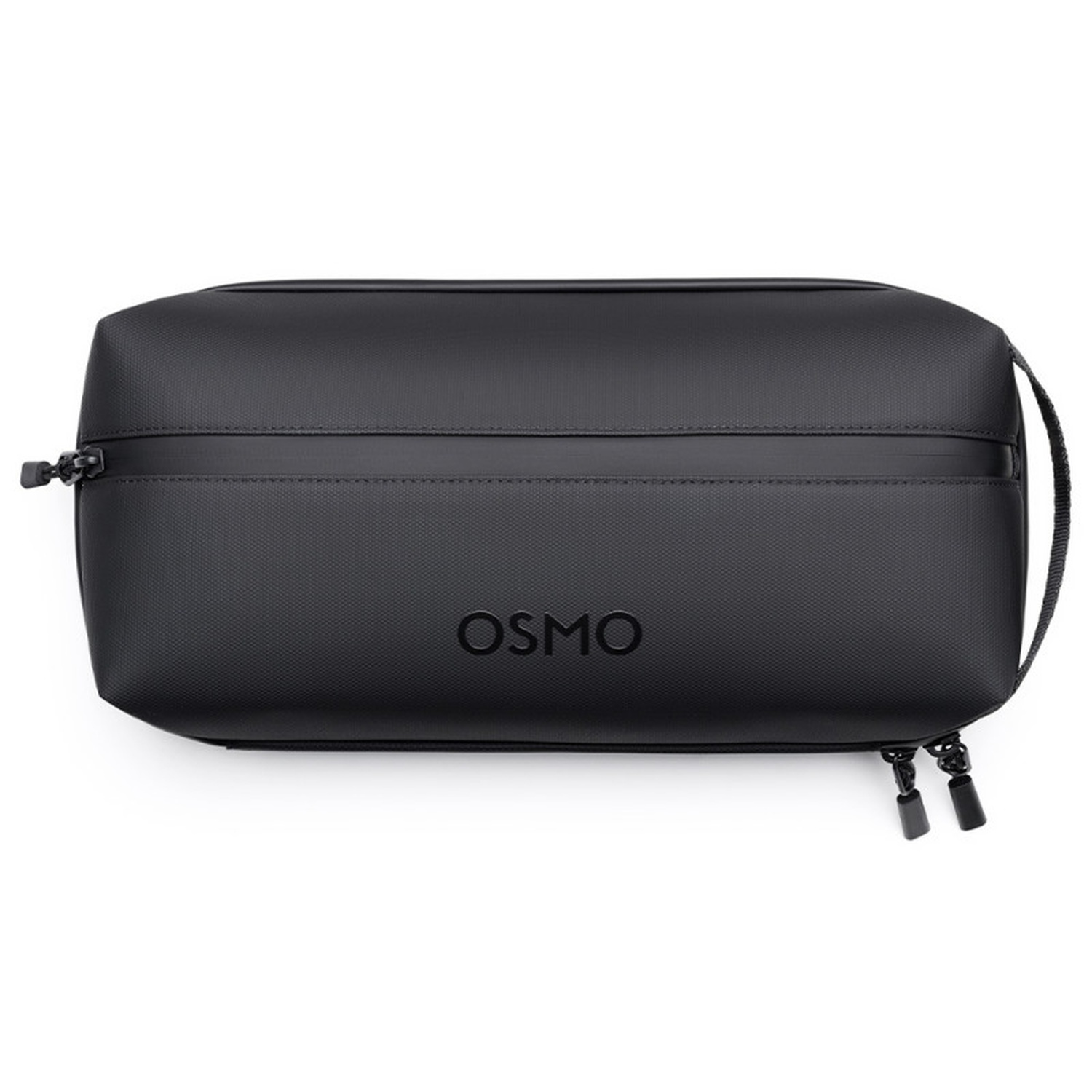 A black, rectangular travel bag with zippers and a handle. The word 'OSMO' is printed on the front.