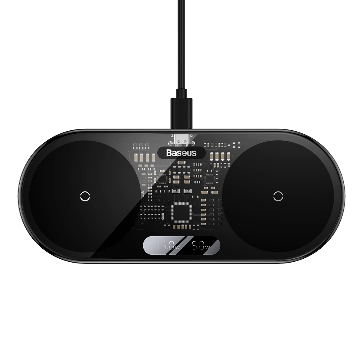 BASEUS Digital LED Display 2in1 vezetéknélküli töltő, Type-C kábellel, 20W, fekete (WXSX010101)