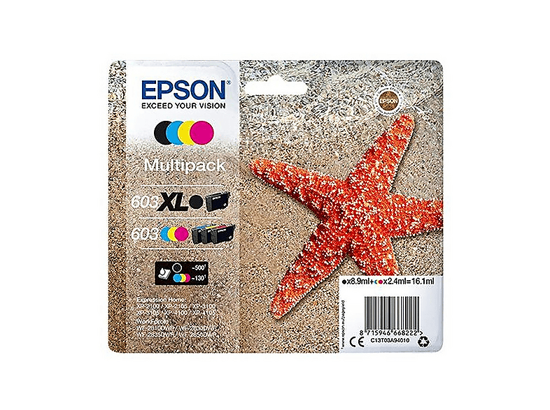 Multipack 4 cartucce EPSON Stella marina 603 Nero XL, Giallo, Ciano, Magenta