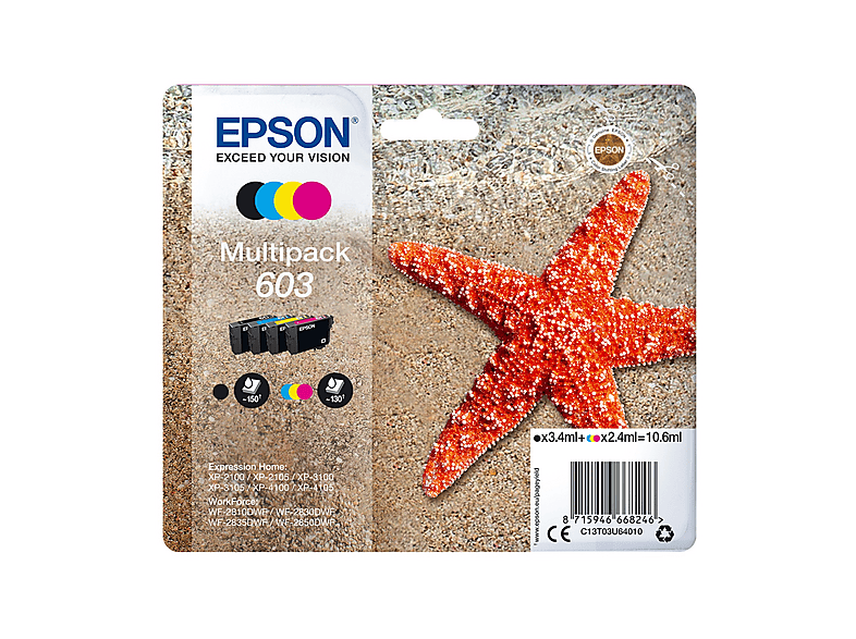 Epson Materiale Di Consumo: Cartucce Inchiostro 603 Stella Marina Multipack 1 X 3 4 Ml Nero 1 2 4 Ciano 1 2 4 Magenta 1 C13T03U64020
