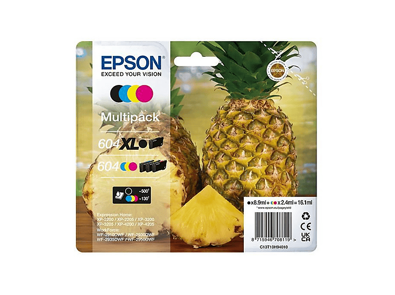 Multipack 4 cartucce Epson Ananas 604 Nero XL, Giallo, Ciano, Magenta
