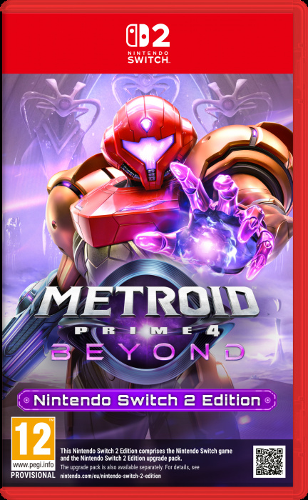 Pudełko gry Metroid Prime 4: Beyond. Samus w zbroi, tło z obcymi kształtami, logo Nintendo Switch.
