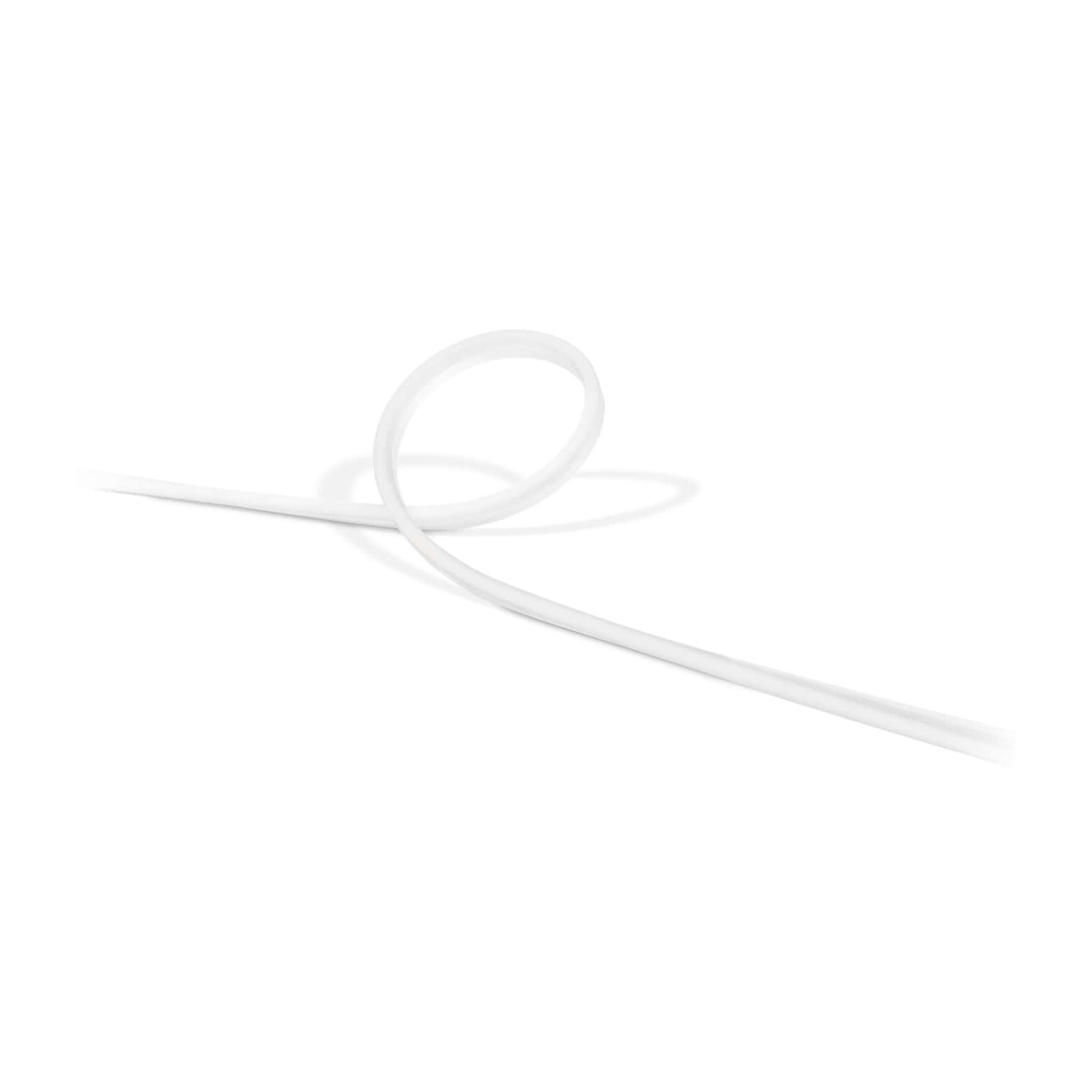 Una linea bianca e curva su sfondo bianco. La linea forma un anello e si estende a sinistra e a destra.