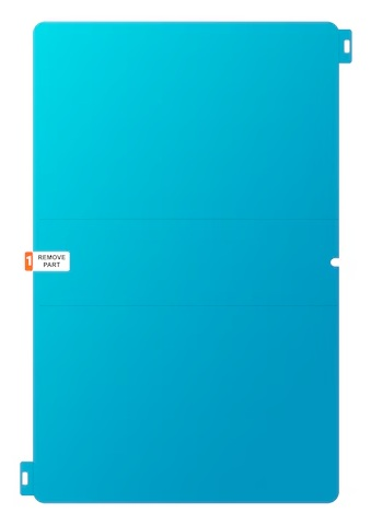 Turkusowy prostokąt na białym tle. Mała zakładka mówi 'REMOVE PART'. Małe wycięcia w rogach i na bokach.