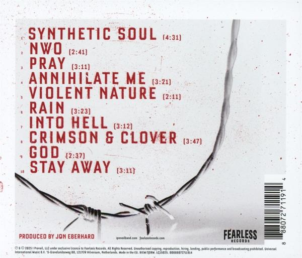 Albumcover mit roten Songtiteln, Stacheldraht und dem Fearless Records Logo.