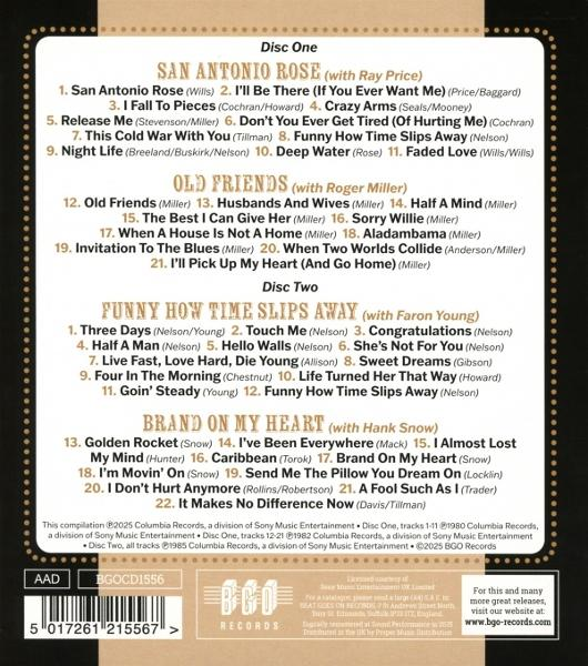 Ein CD-Cover mit einer Liste von Liedern verschiedener Künstler. Der Hintergrund ist schwarz.