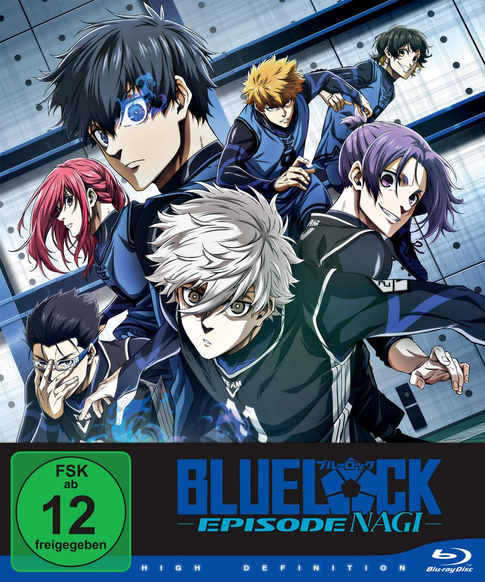 Anime-Cover mit mehreren Charakteren in blauen Uniformen. Der Titel lautet 'Blue Lock: Episode Nagi'. Ein Bewertungsetikett ist vorhanden.