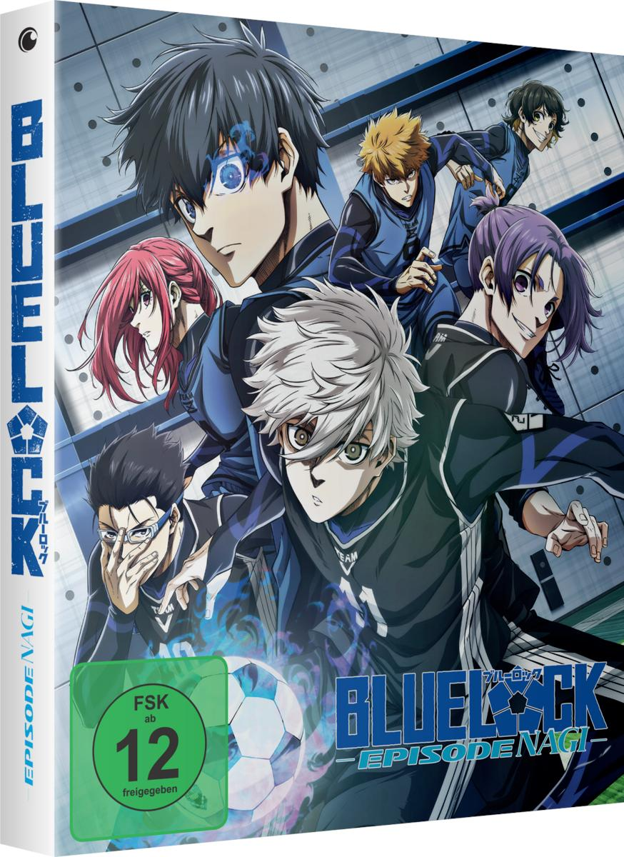 Anime-Cover mit Fußballspielern in blauen Uniformen. Ein Fußball ist im Vordergrund.