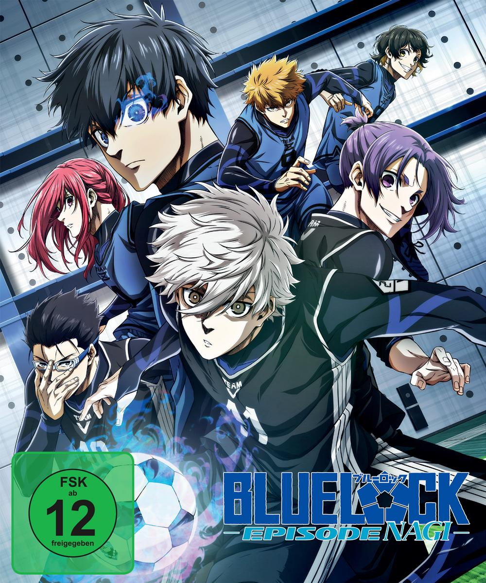 Anime-Poster mit sechs Fußballspielern in blauen Trikots, FSK-12-Siegel und Titel.