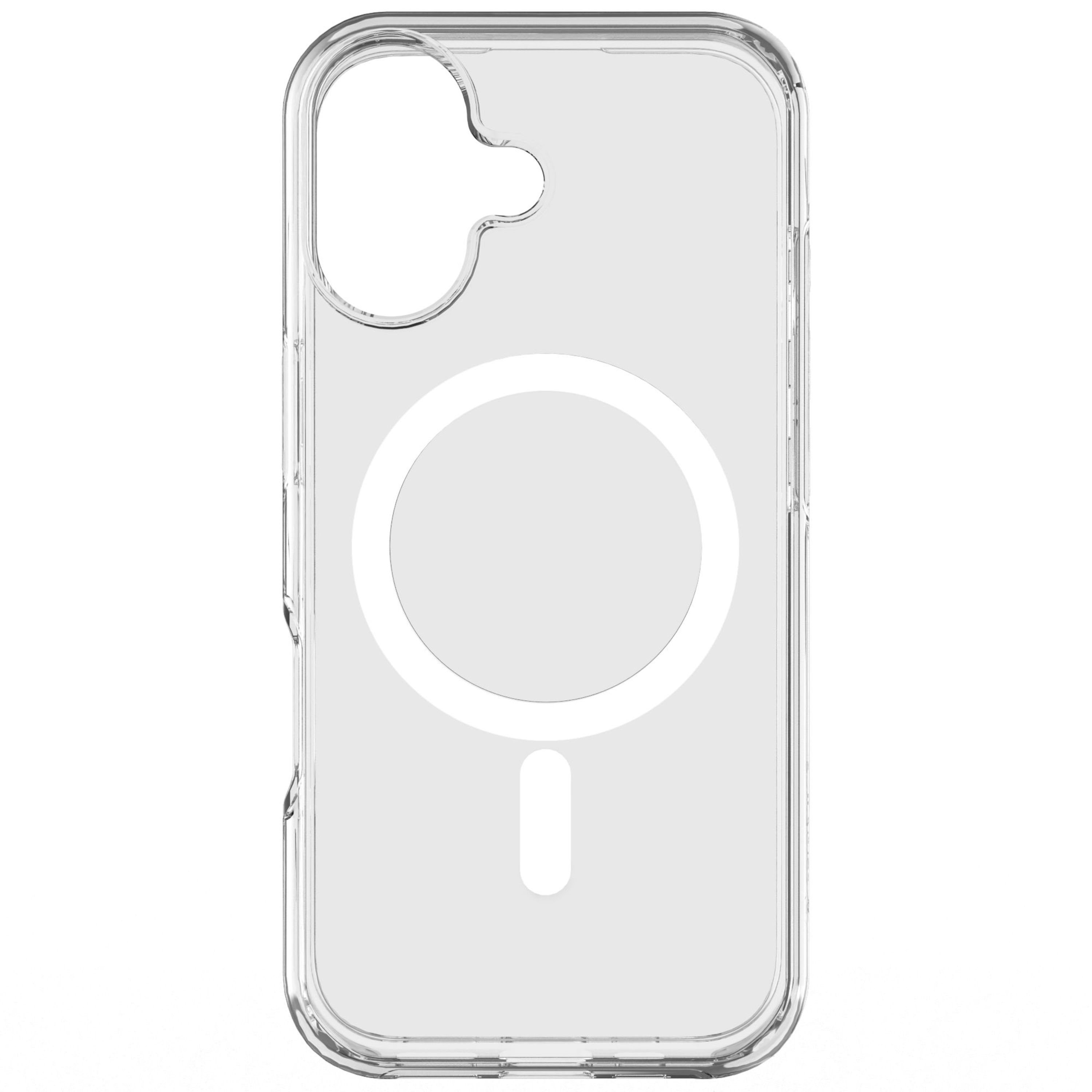 Eine transparente Handyhülle mit Aussparungen für Kamera und MagSafe-Kreis.