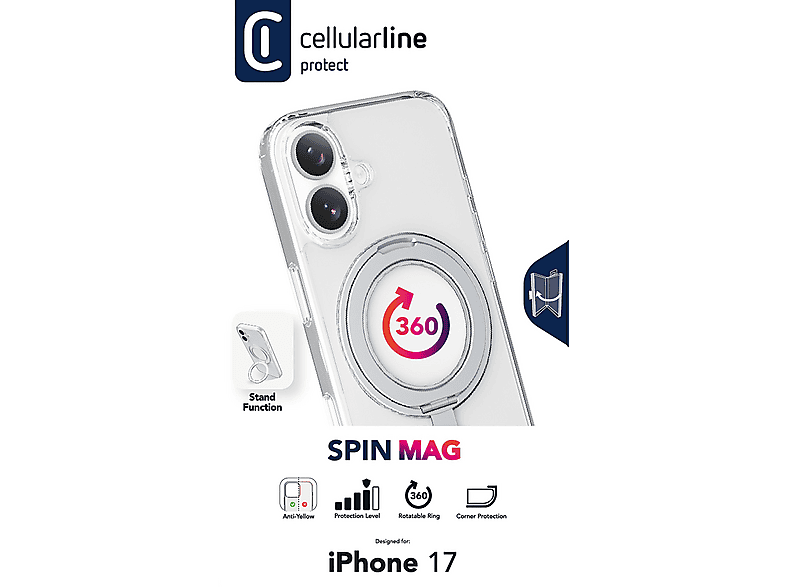 Thumbnail - CELLULAR LINE Spin Mag, Backcover, Apple, iPhone 17, Transparent
