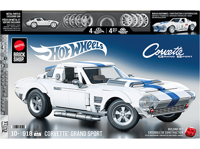 MATTEL BRICK SHOP JGR31 Hot Wheels Elite Series Corvette Grand Sport Bausatz, Weiß