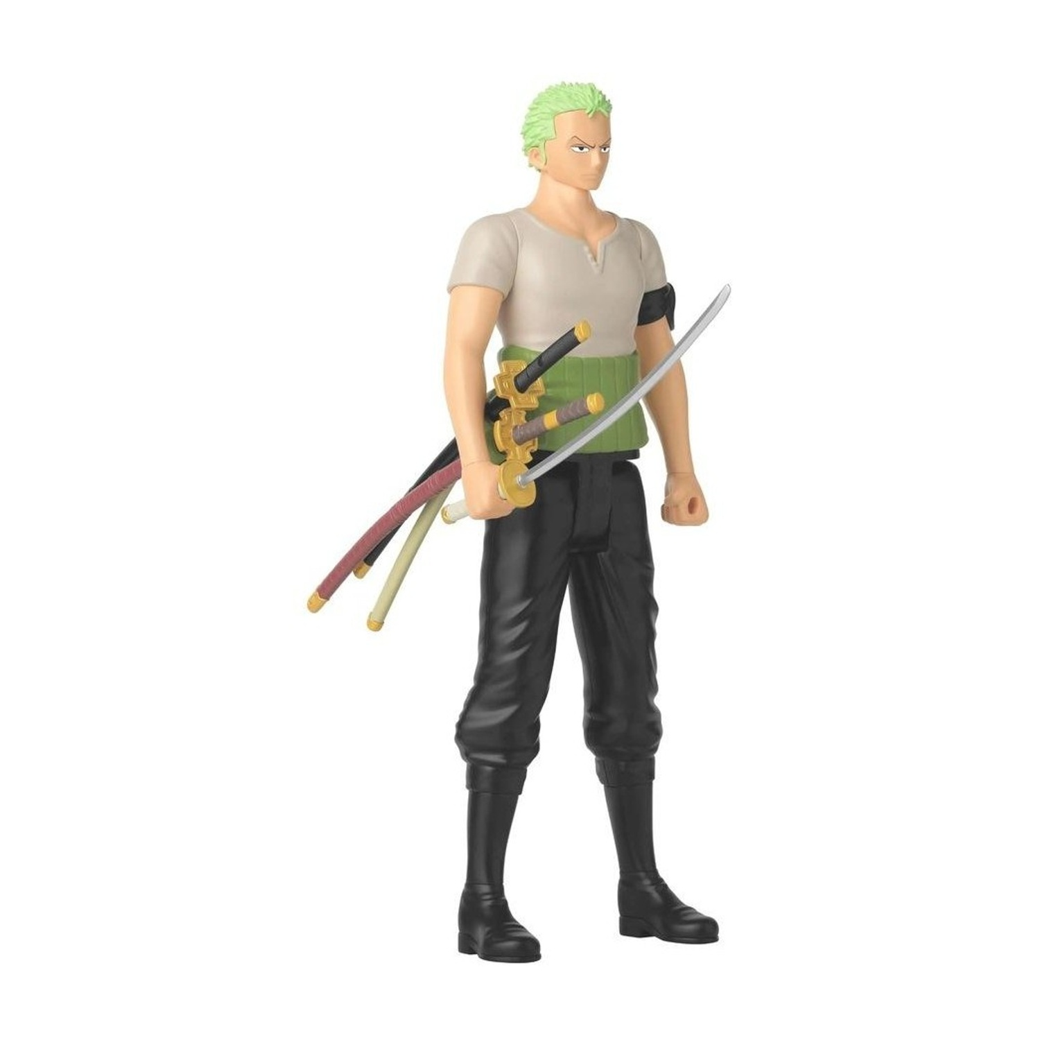 Figura di un uomo con i capelli verdi, che tiene spade. Indossa una camicia chiara, pantaloni neri e stivali. Le spade sono di vari colori.