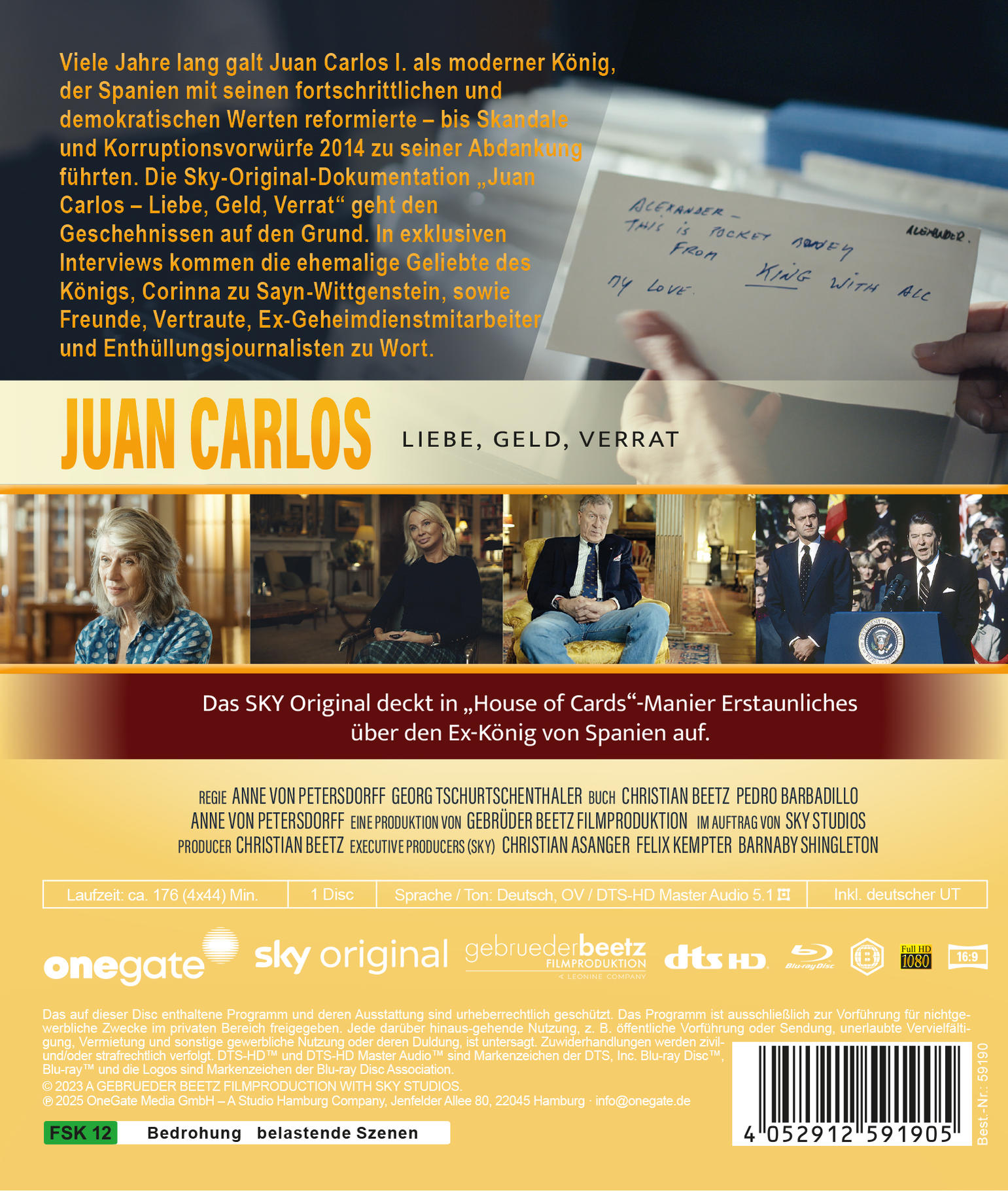 Blu-ray-Cover für „Juan Carlos“ mit handgeschriebener Notiz und Standbildern aus der Dokumentation.