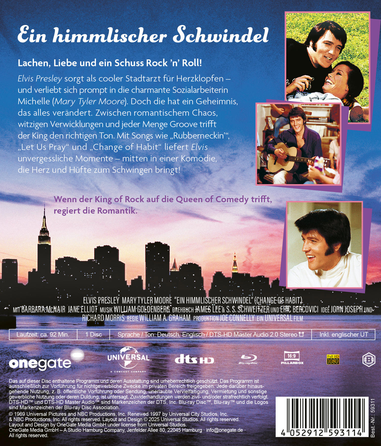 Filmposter mit Elvis Presley, Titeltext und Filmbildern. Enthält Informationen über die Filmdetails.