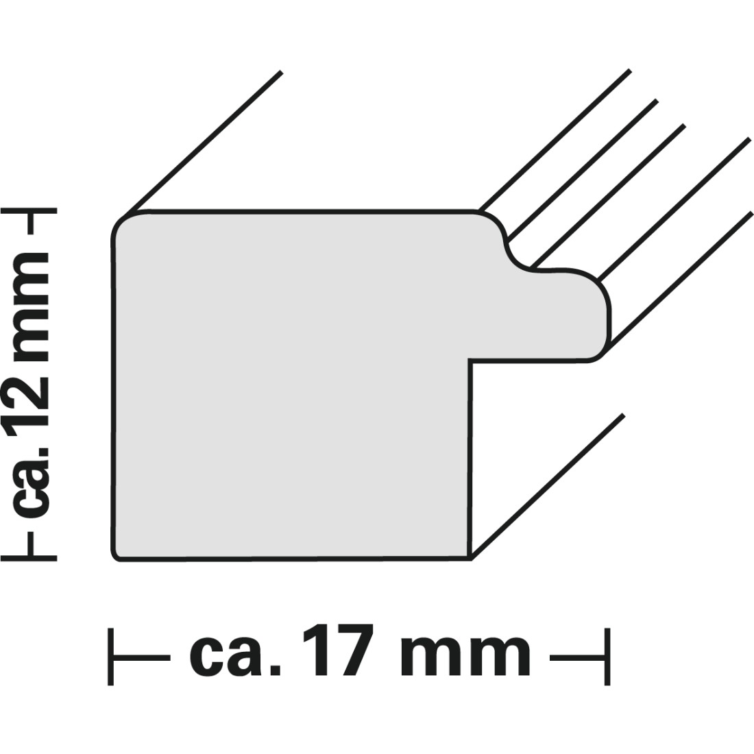 Keretprofil diagramja méretekkel. Szürke, fekete vonalakkal, 12 mm és 17 mm feliratokkal.