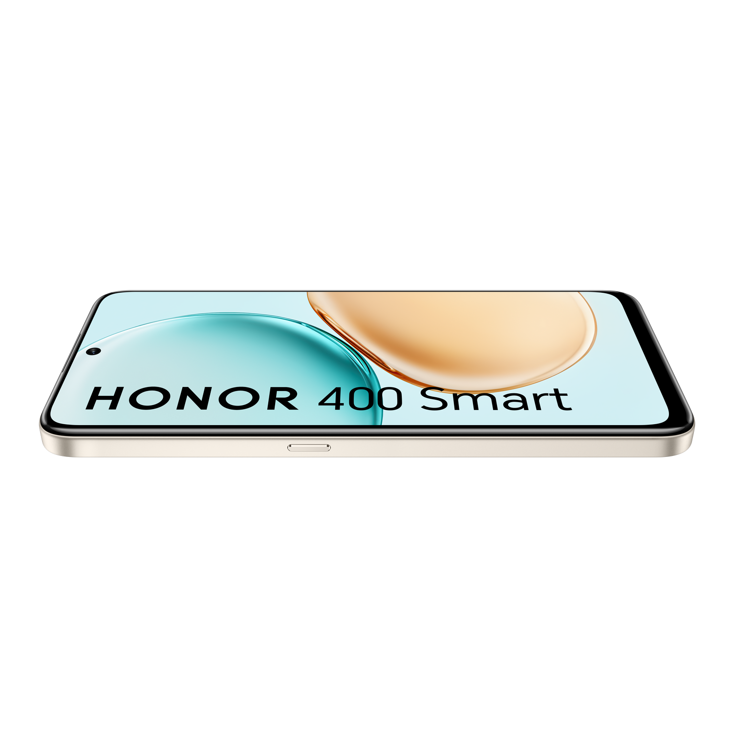 Un smartphone con las palabras 'HONOR 400 Smart' en la pantalla, con un fondo degradado y un fondo gris.