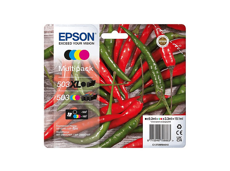 Multipack 4 cartucce EPSON Peperoncino 503 Nero XL, Giallo, Ciano, Magenta